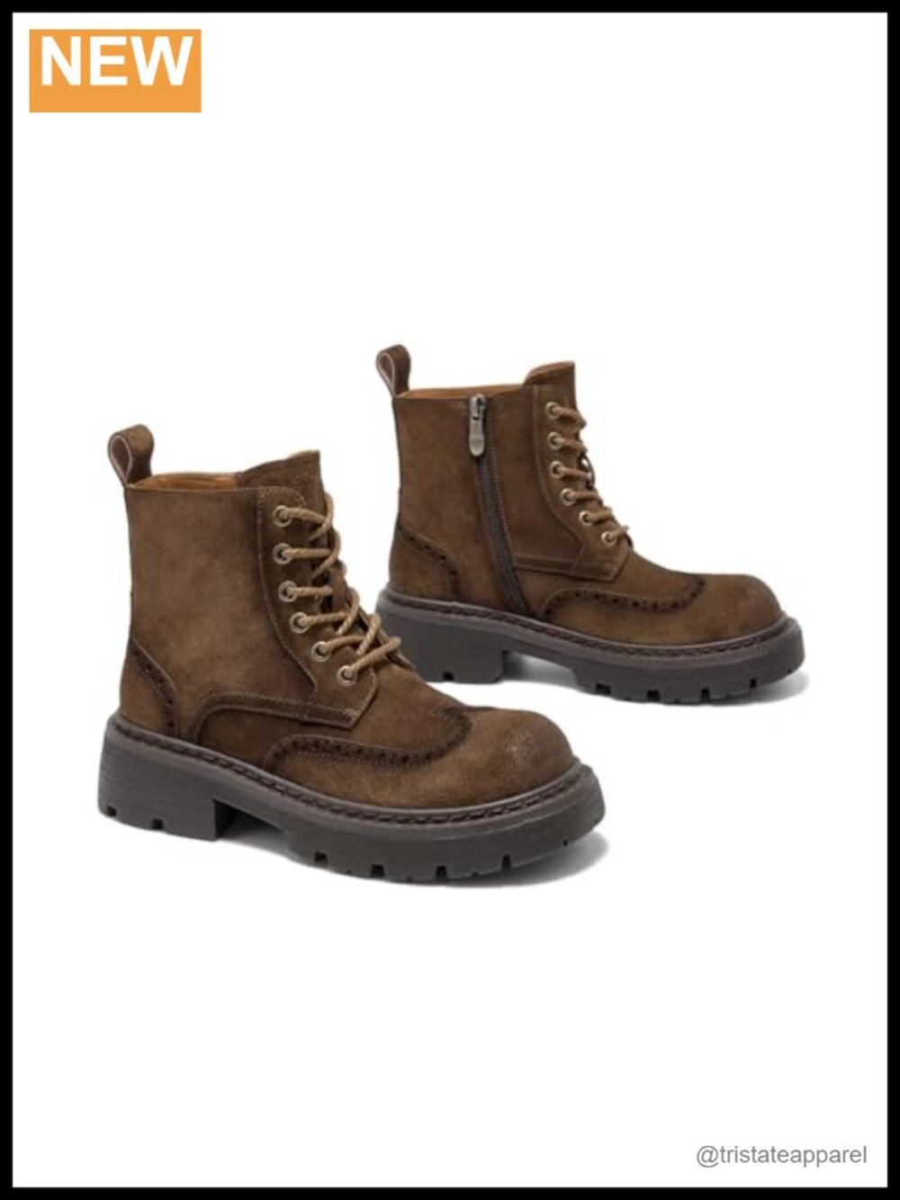 Women's Suede Platform Combat Boots Ankle Booties Chunky Lug Sole Side Zip